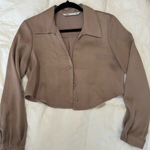 Zara crop satin shirt